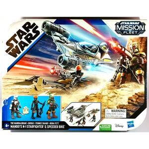 Star Wars Mission Fleet MANDO'S N-1 STARFIGHTER & SPEEDER BIKE, New, See Pics!